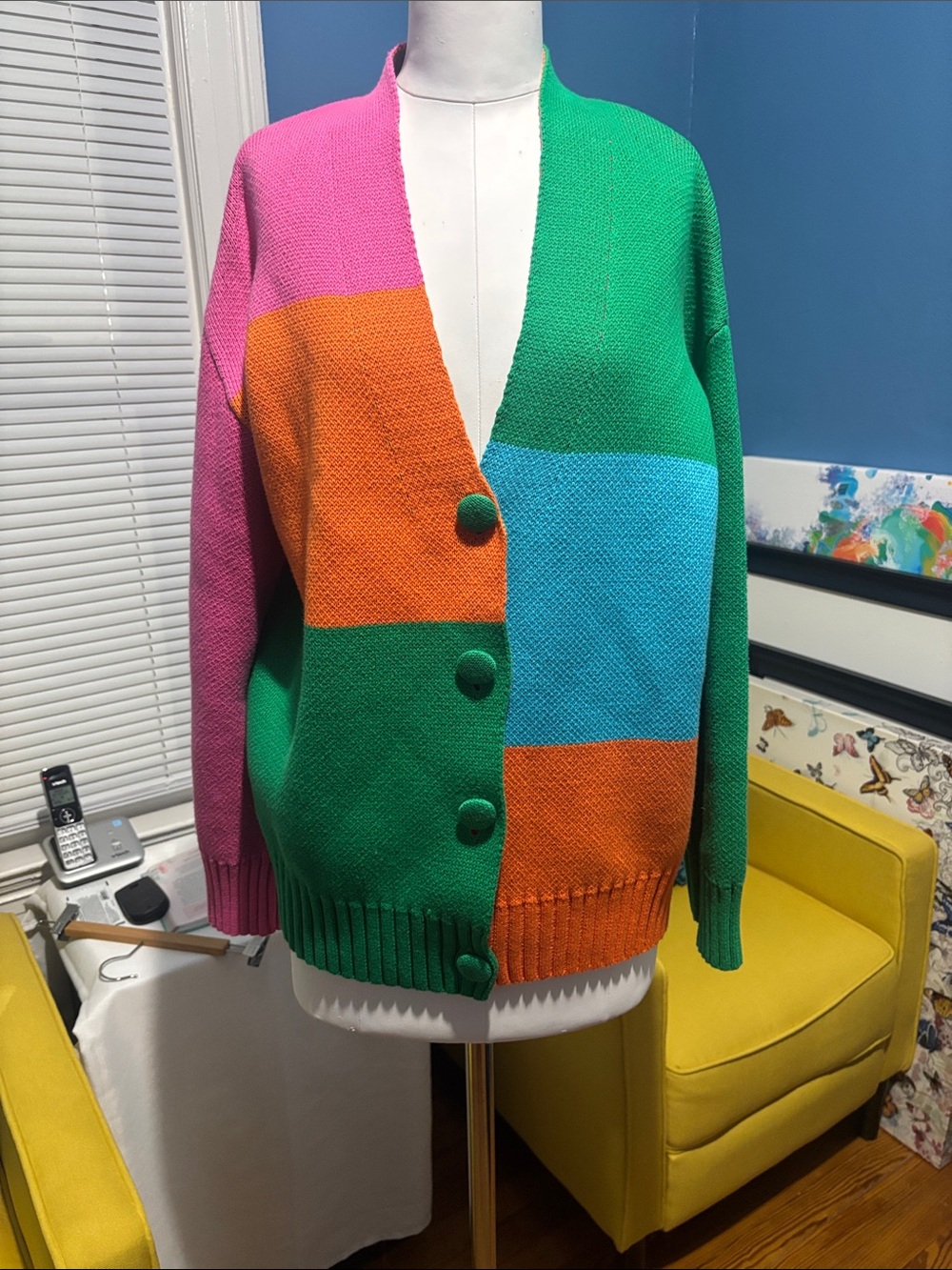 GREY LAB Multicolor Block Button-Front Cardigan - Green, Pink, Orange, Blue